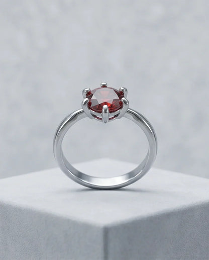 Sterling Silver Classic Round-Cut Crimson Ruby Solitaire Ring