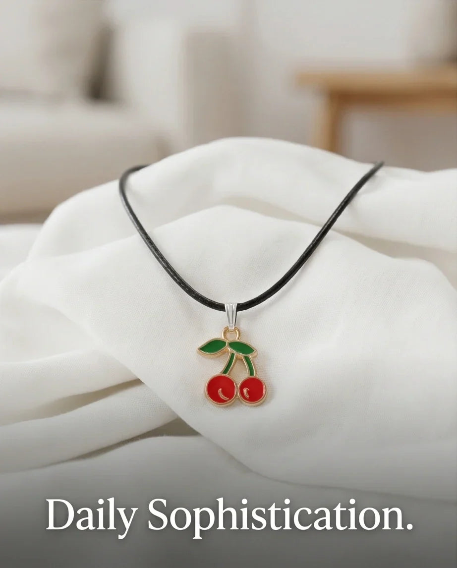 Gold and Red Cherries Pendant Necklace