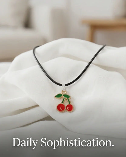 Gold and Red Cherries Pendant Necklace