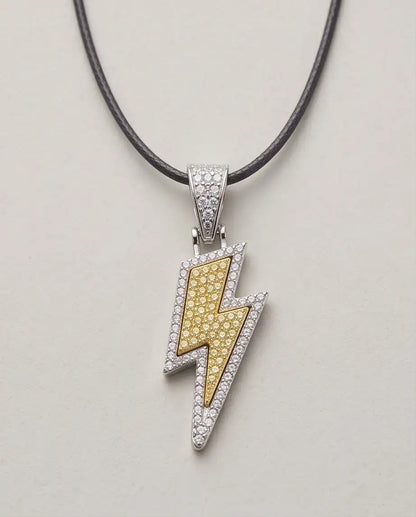 Iced Two-Tone Lightning Bolt Pendant Box Chain