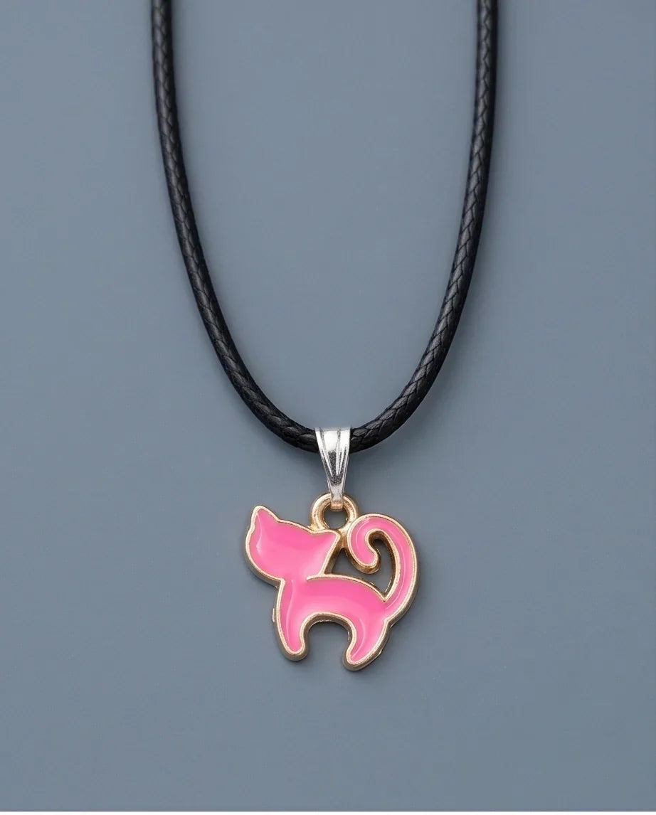 Gold and Pink Cat Pendant Necklace