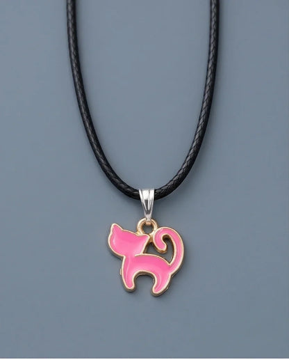 Gold and Pink Cat Pendant Necklace