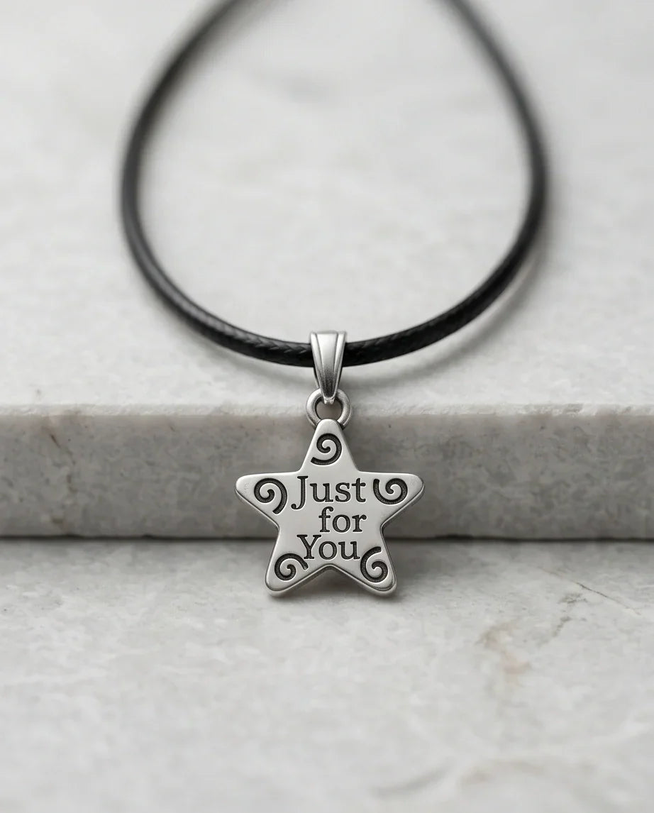 Silver "Just for You" Engraved Star Necklace