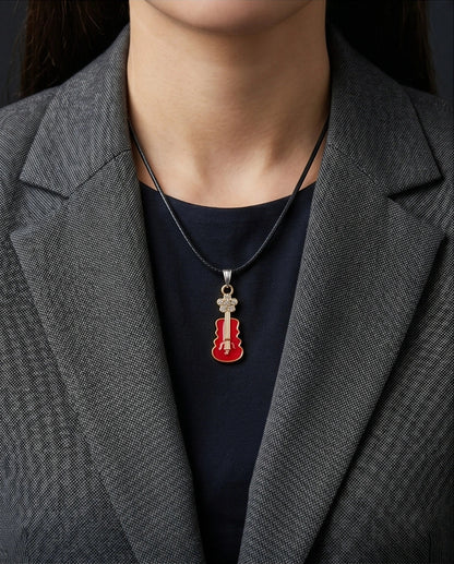 Gold and Red Enamel Violin Necklace