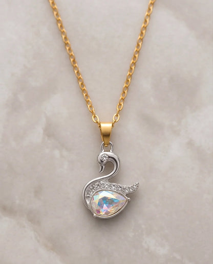 Silver Opaline Crystal Swan Pendant Necklace