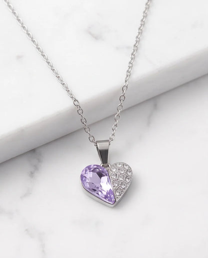 Silver Amethyst Heart Pavé Pendant Necklace
