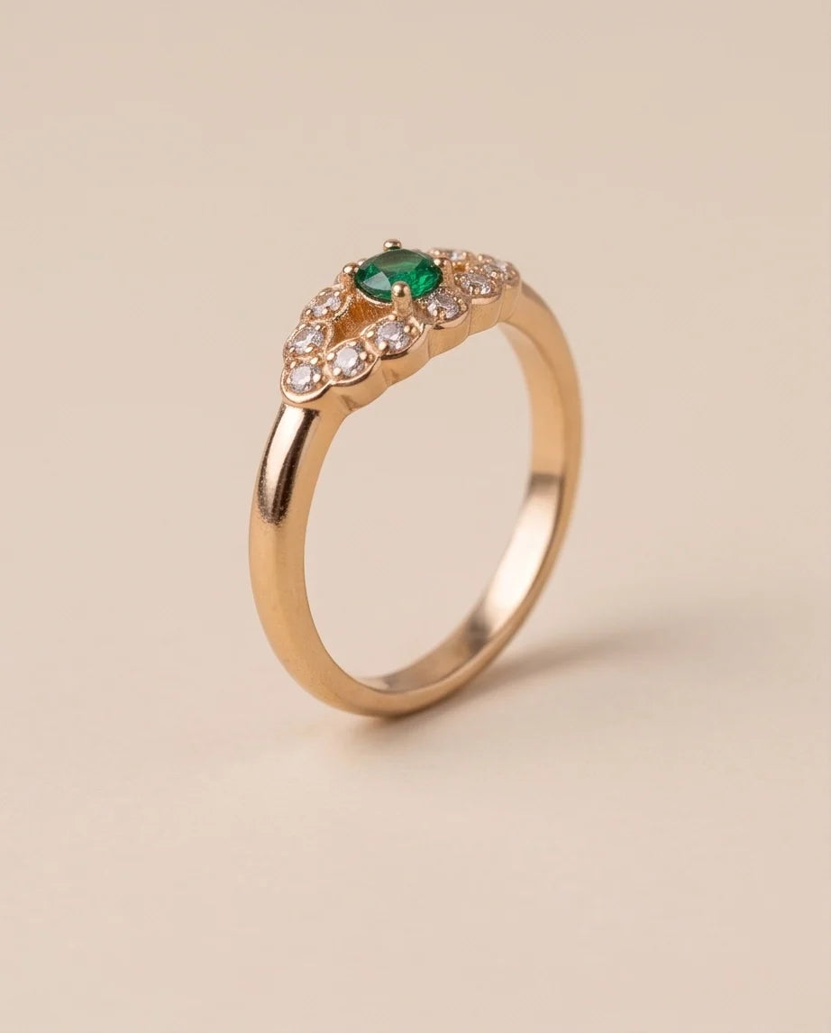 Emerald & Crystal Scalloped Halo Ring