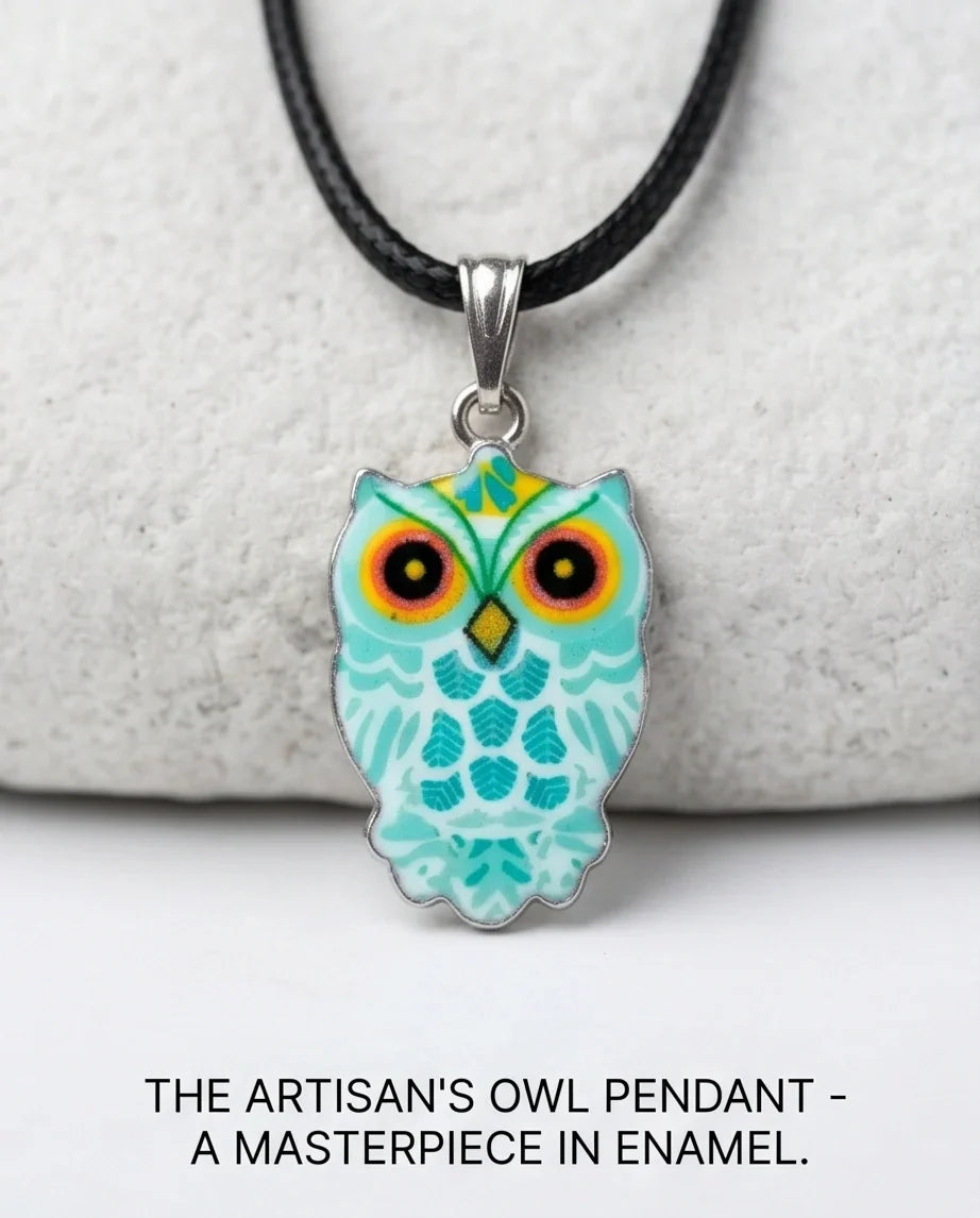 Vibrant Mint Blue Owl Totem Pendant Necklace