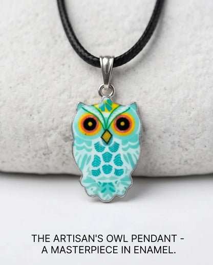 Vibrant Mint Blue Owl Totem Pendant Necklace