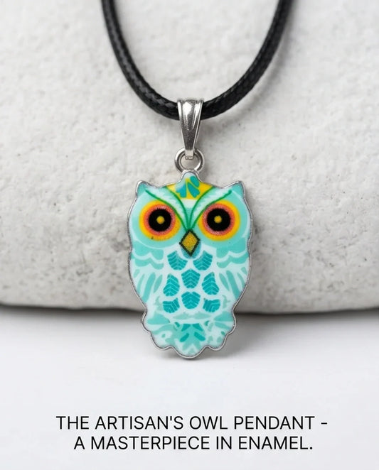 Vibrant Mint Blue Owl Totem Pendant Necklace