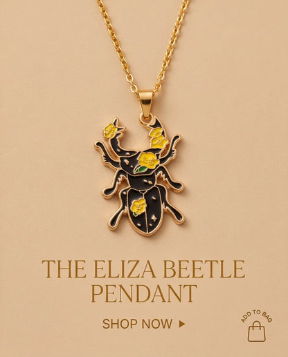 Gold Floral Stag Beetle Enamel Chain Necklace