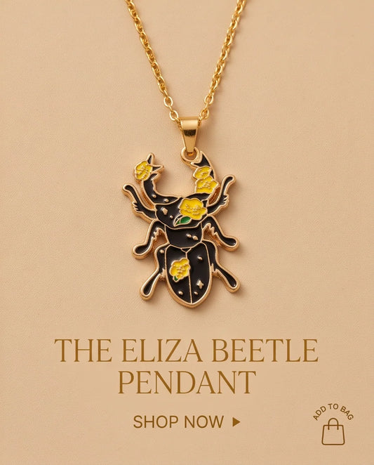 Gold Floral Stag Beetle Enamel Chain Necklace