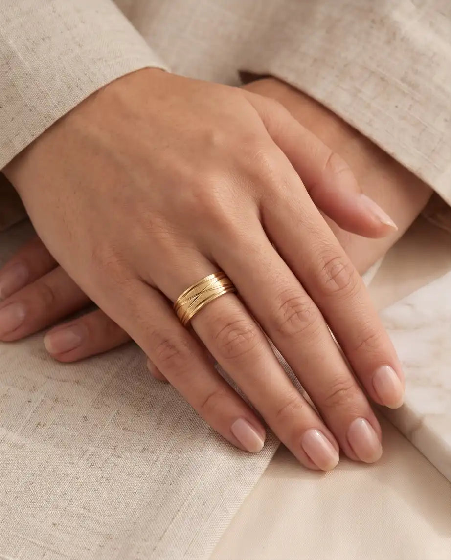 Gold-Tone Textured Diagonal Groove Band Ring