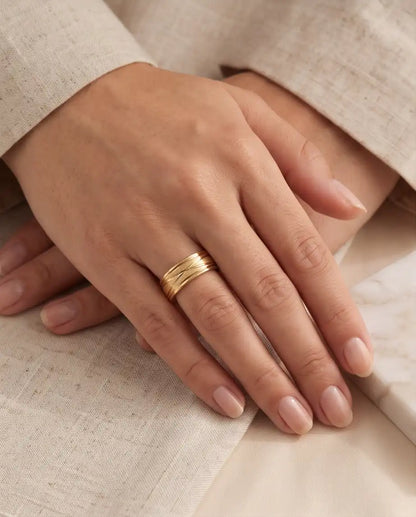 Gold-Tone Textured Diagonal Groove Band Ring