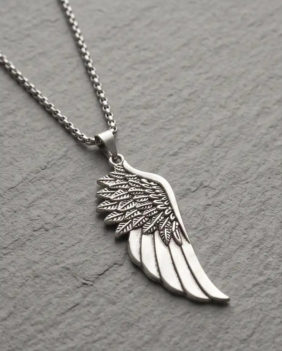 Antiqued Angel Wing Pendant Box Chain
