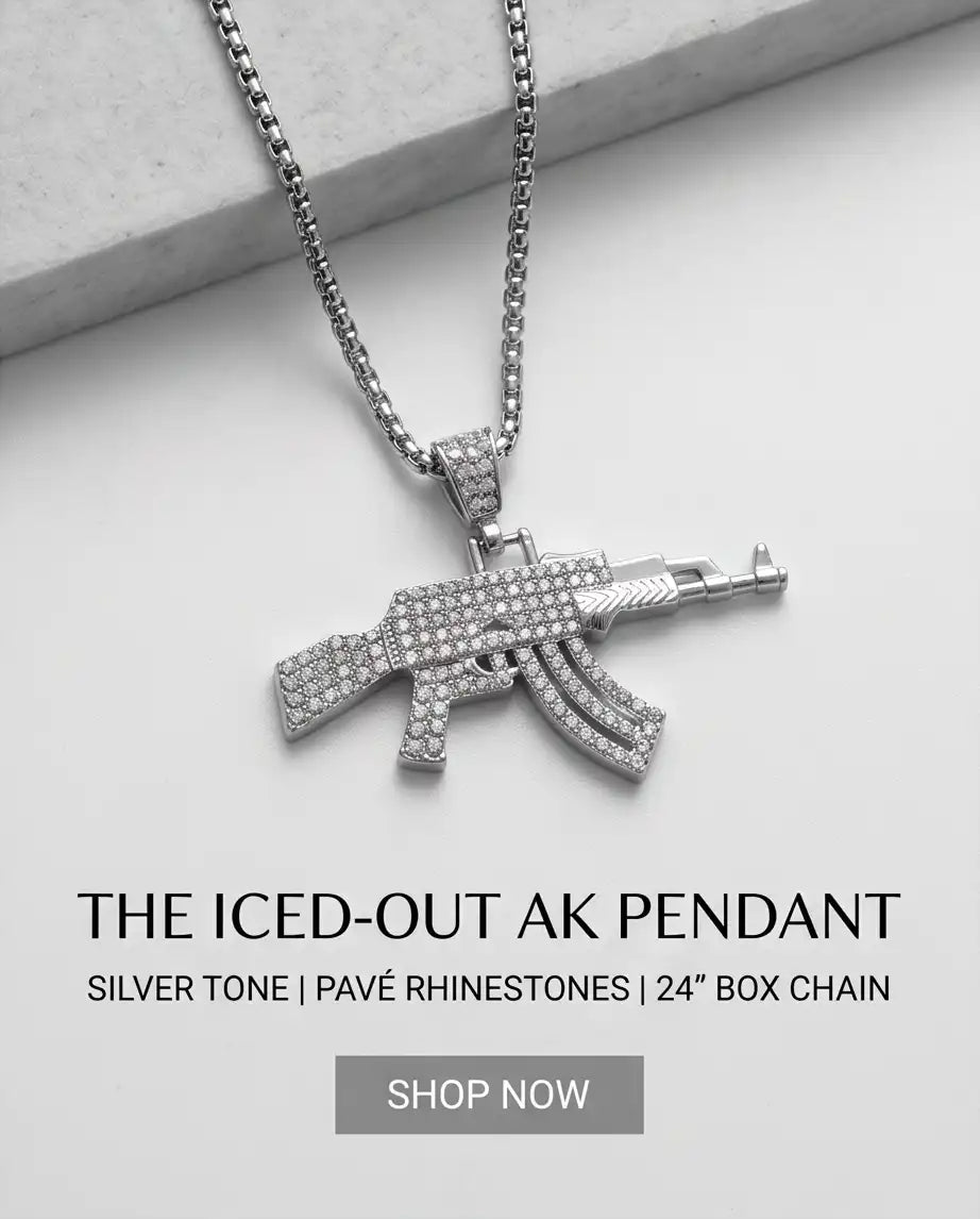 Iced AK-47 Rifle Pendant Box Chain