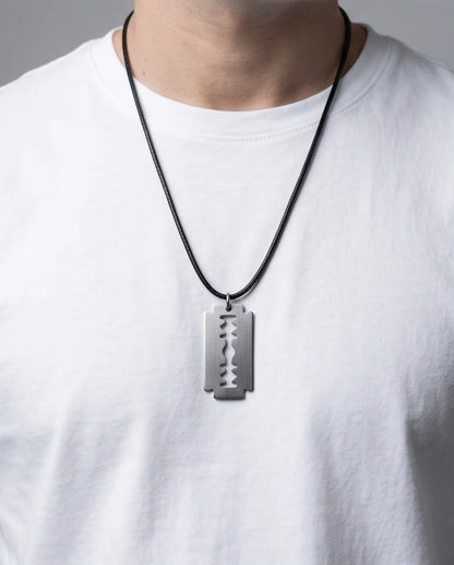 Brushed Silver Razor Blade Cord Necklace