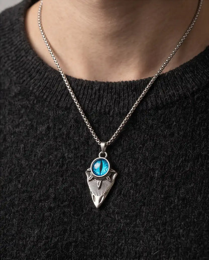 Blue Dragon Eye Shield Pendant Box Chain