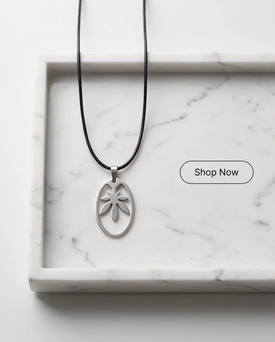 Brushed Silver Leaf Oval Cord Necklace