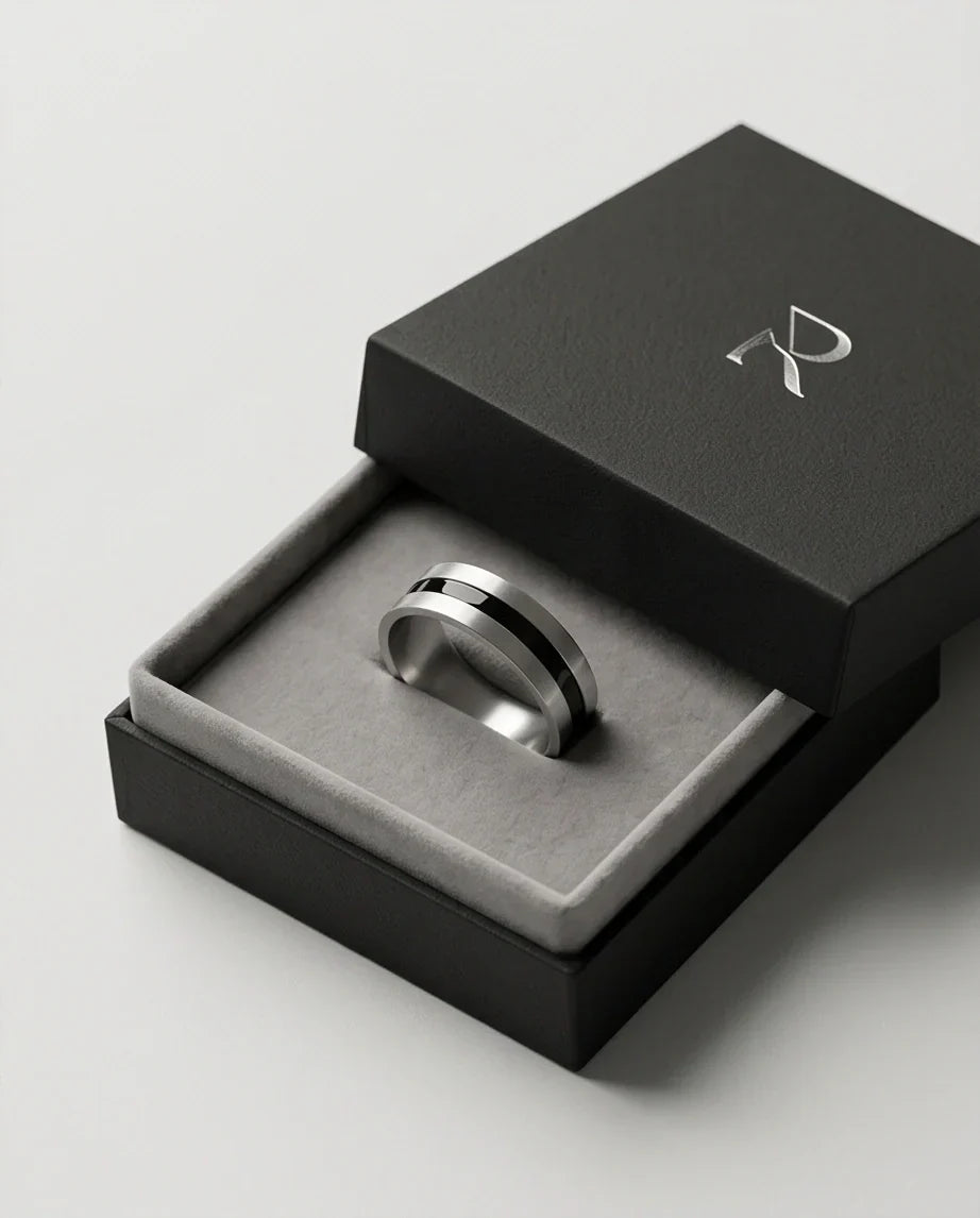Minimalist Dual-Tone Silver and Black Band Ring