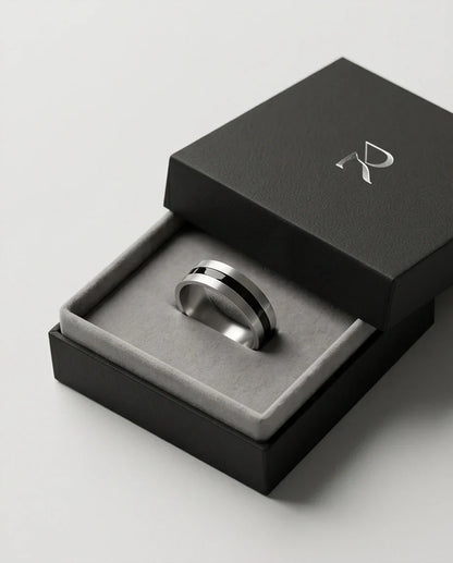Minimalist Dual-Tone Silver and Black Band Ring