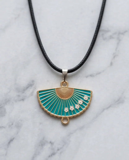 Teal Floral Fan Pendant Necklace