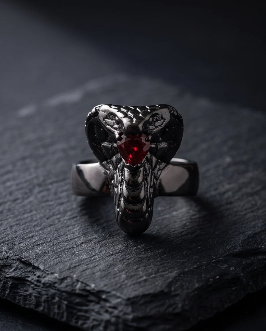 Ruby-Set Sculpted Cobra Ring