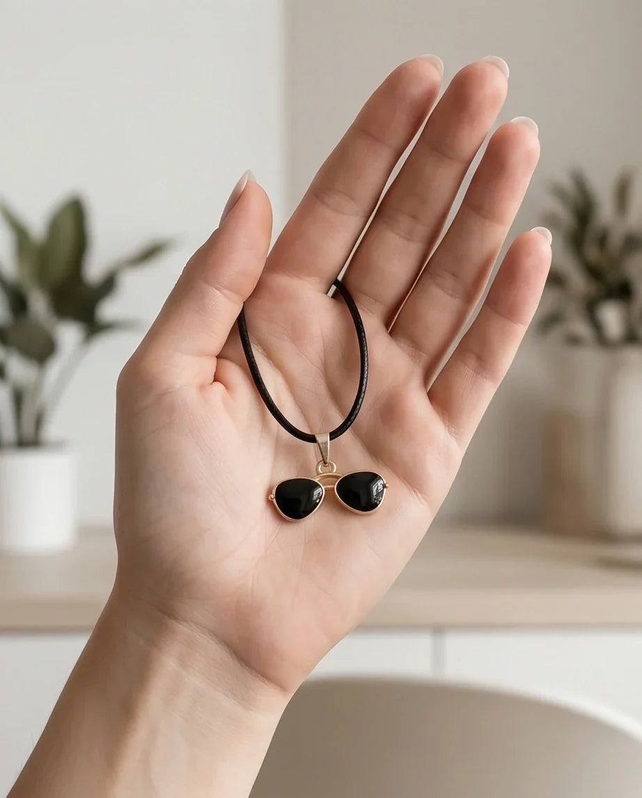 Gold and Black Sunglasses Pendant Necklace