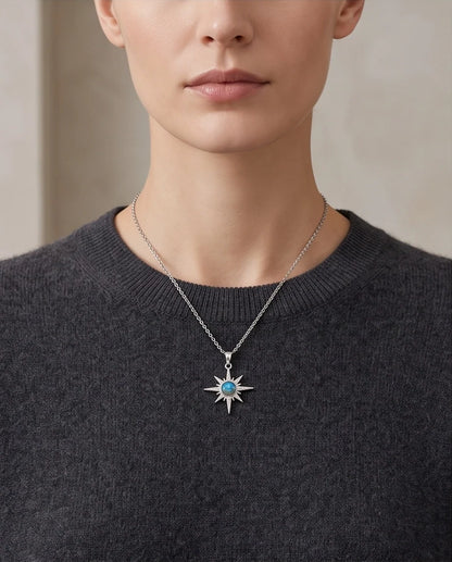 Silver Crystal Paved North Star Cosmic Orb Pendant Necklace