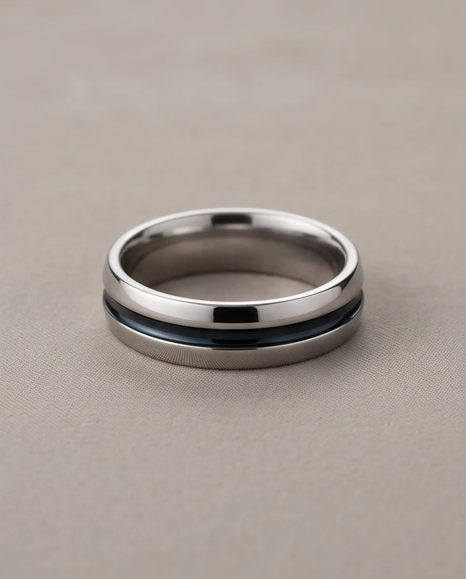 Dual-Tone Inlaid Channel Silver Band