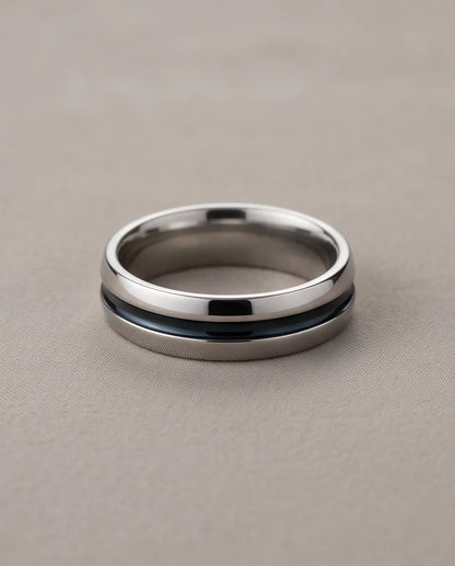 Dual-Tone Inlaid Channel Silver Band
