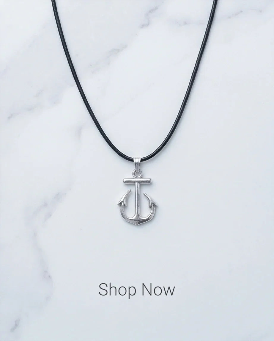 The Voyager: Minimalist Matte Silver Anchor Pendant Necklace