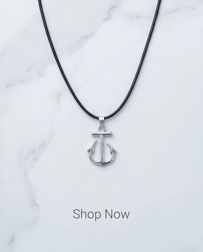 The Voyager: Minimalist Matte Silver Anchor Pendant Necklace