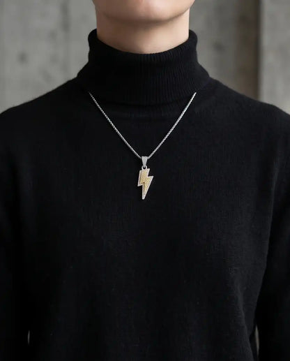 Iced Two-Tone Lightning Bolt Pendant Box Chain