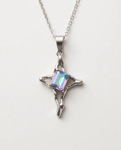 Silver Blue-Purple Gemstone Gothic Cross Pendant Necklace