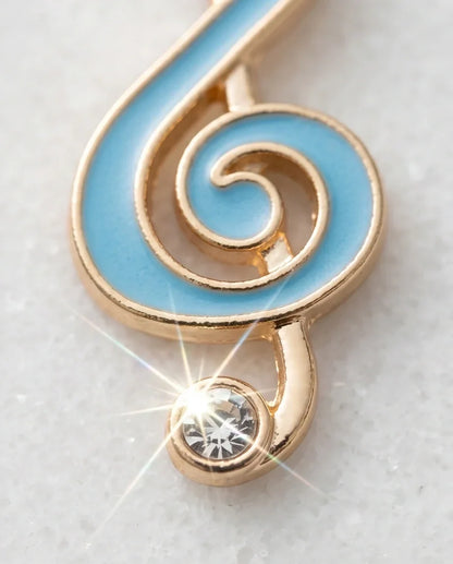 Gold Light Blue Treble Clef Music Necklace