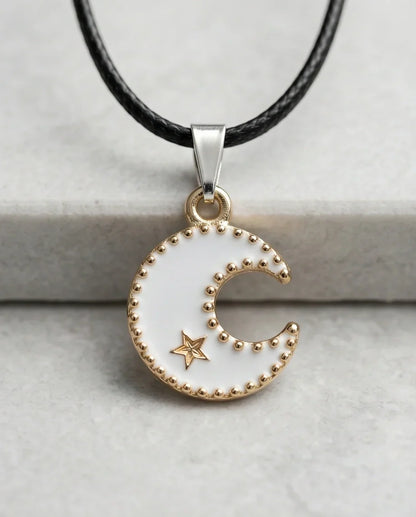Gold and White Celestial Crescent Moon Necklace