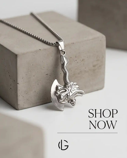 Mythological Dragon Battle Axe Pendant Box Chain