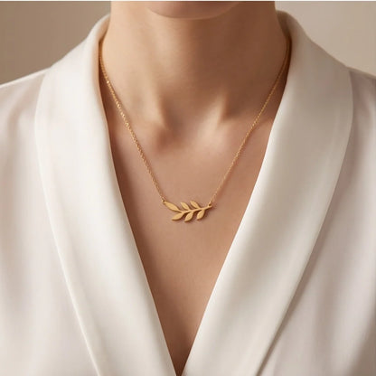 Gold Olive Leaf Branch Necklace