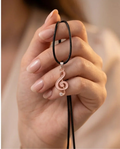 Rose Gold Pink Treble Clef Music Necklace