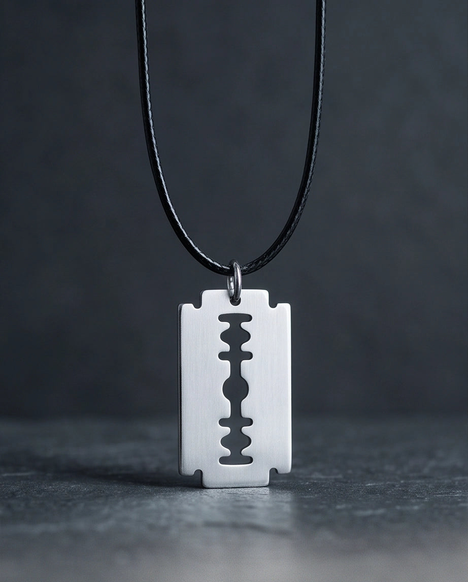 The Urban Razor: Sleek Silver Blade Necklace