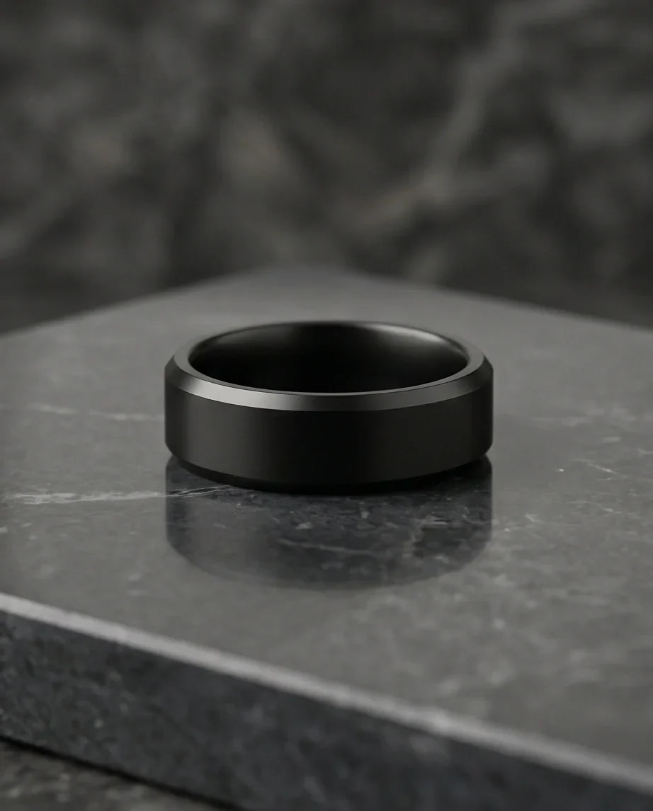 Minimalist Matte Black Beveled Band Ring