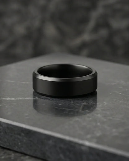 Minimalist Matte Black Beveled Band Ring