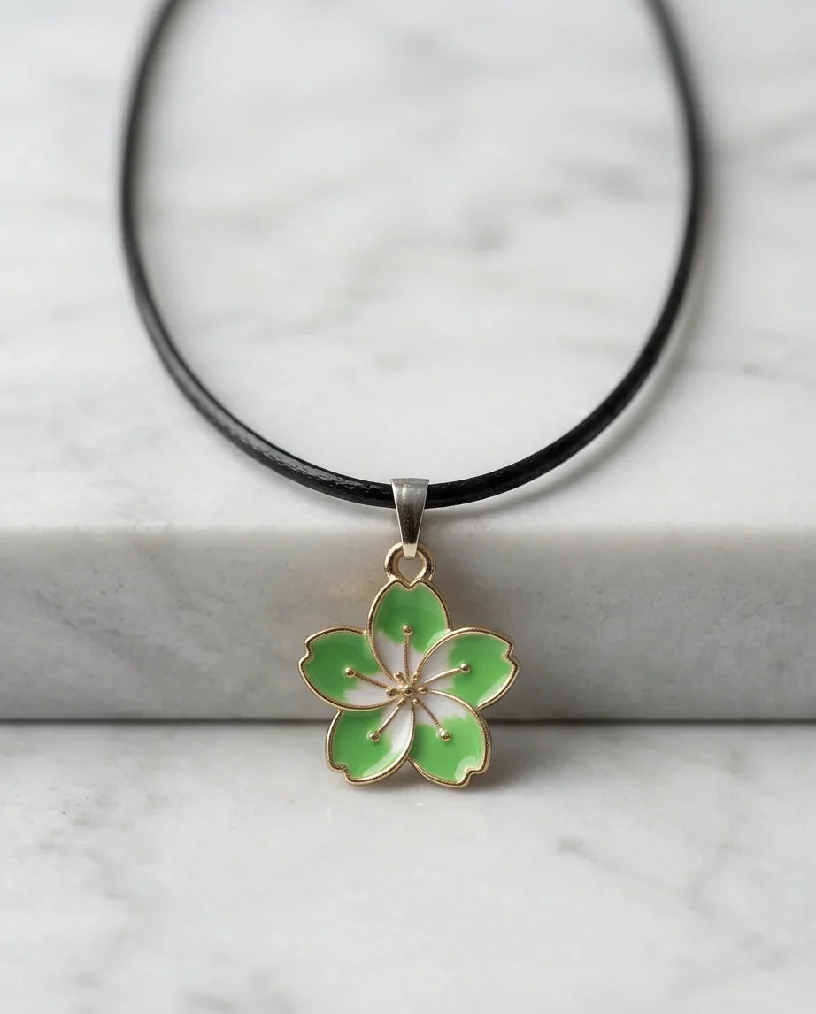 Gold and Light Green Blossom Necklace
