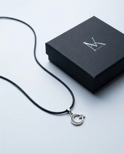 The Celestial Path: Matte Silver Crescent Moon & Star Pendant Necklace