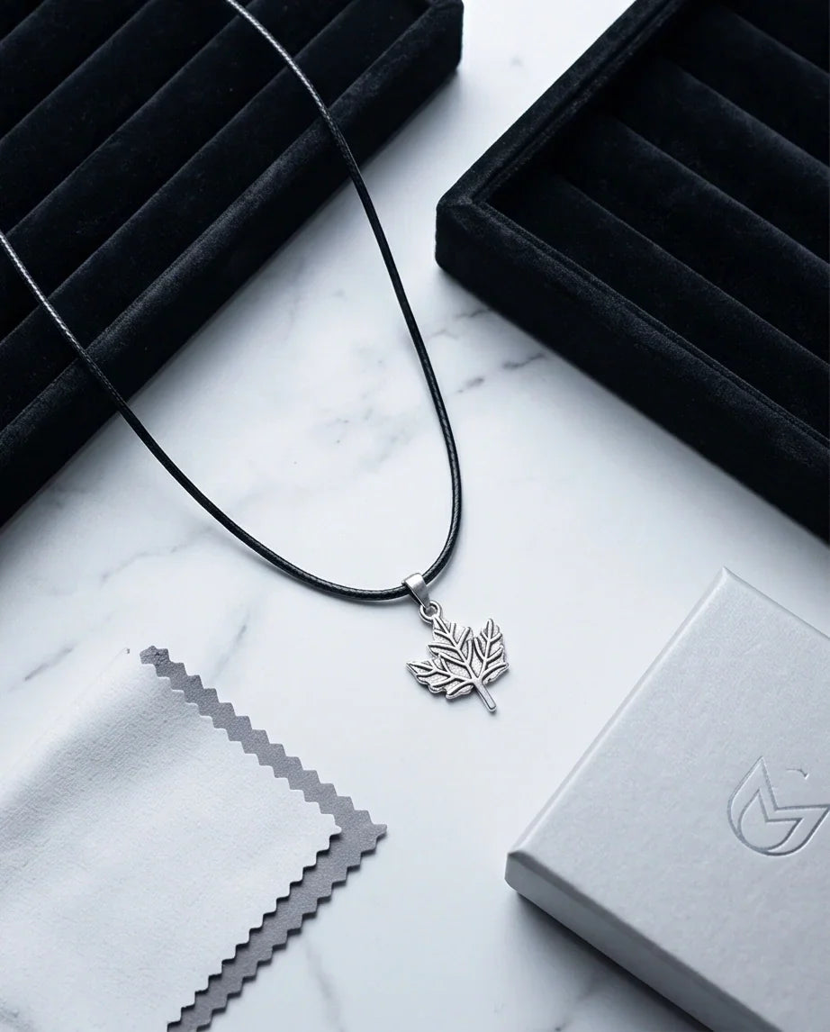 The Autumn Whisper: Matte Silver Maple Leaf Pendant Necklace