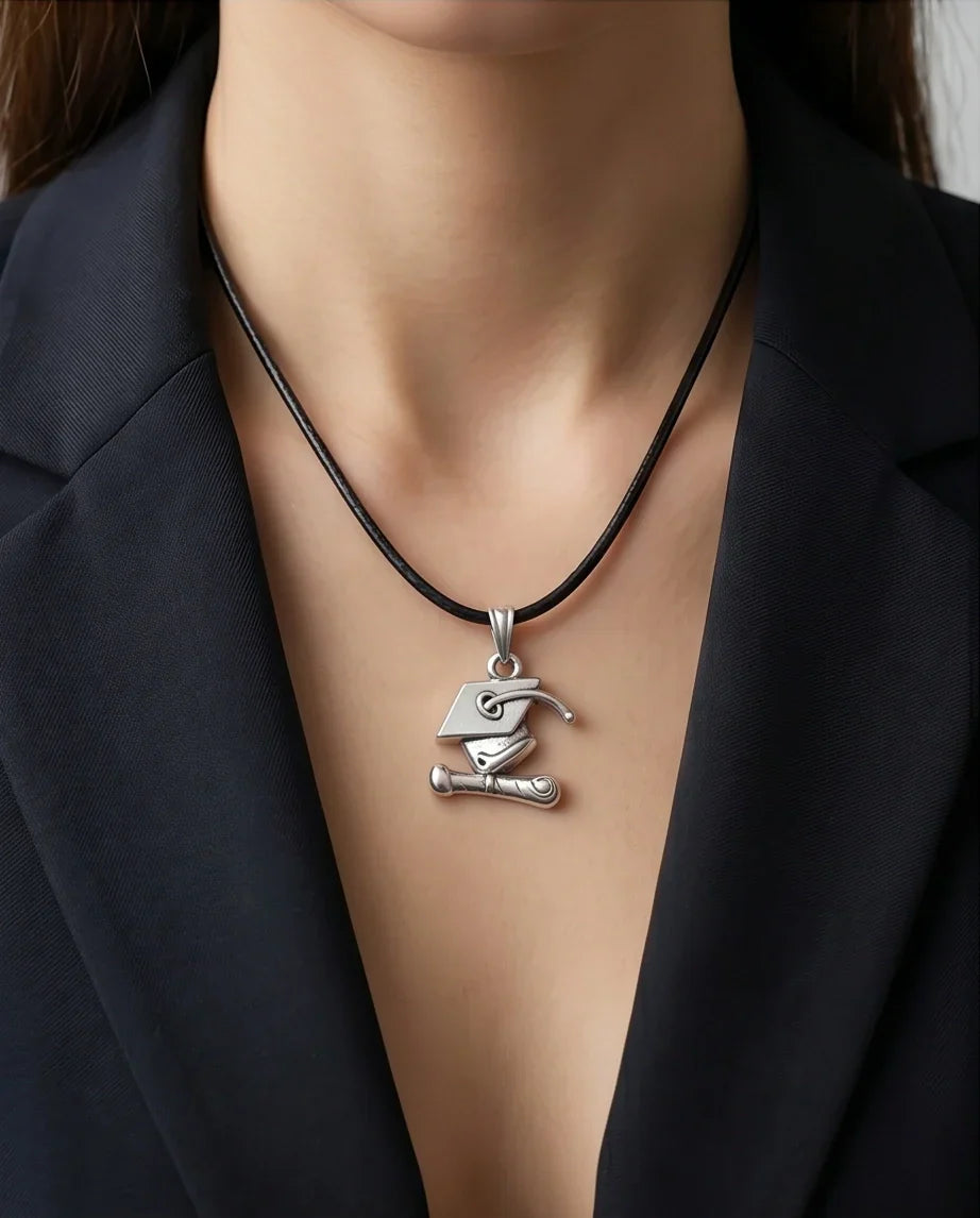 Silver Graduation Cap Pendant Necklace