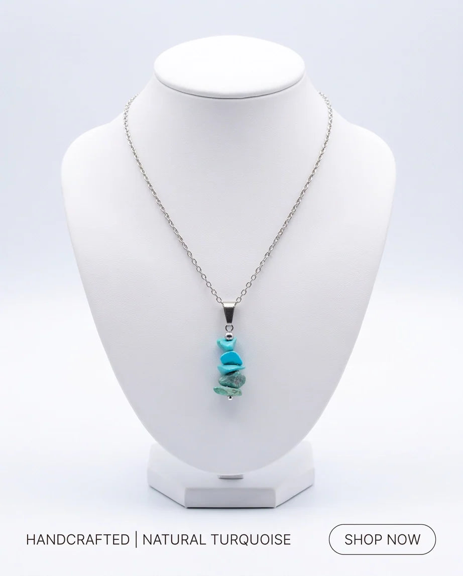 Silver Stacked Raw Turquoise Chip Stone Pendant Necklace