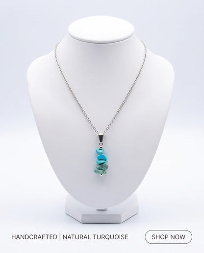 Silver Stacked Raw Turquoise Chip Stone Pendant Necklace