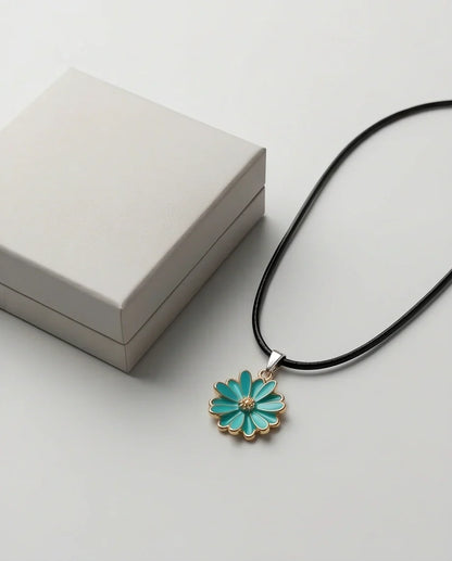 Gold and Turquoise Sunflower Pendant Necklace